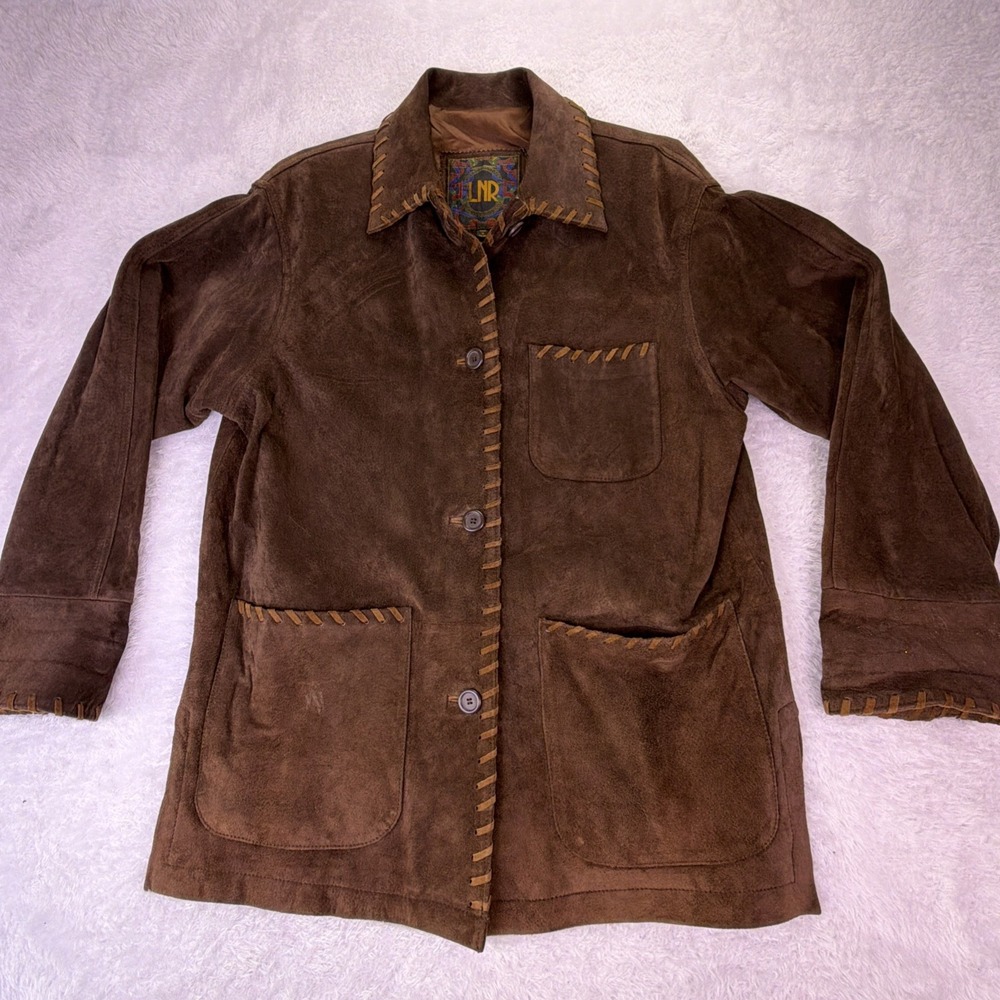 LNR La Nouvelle Renaissance Suede Leather Jacket Whipstitch‎ Unisex Medium VTG